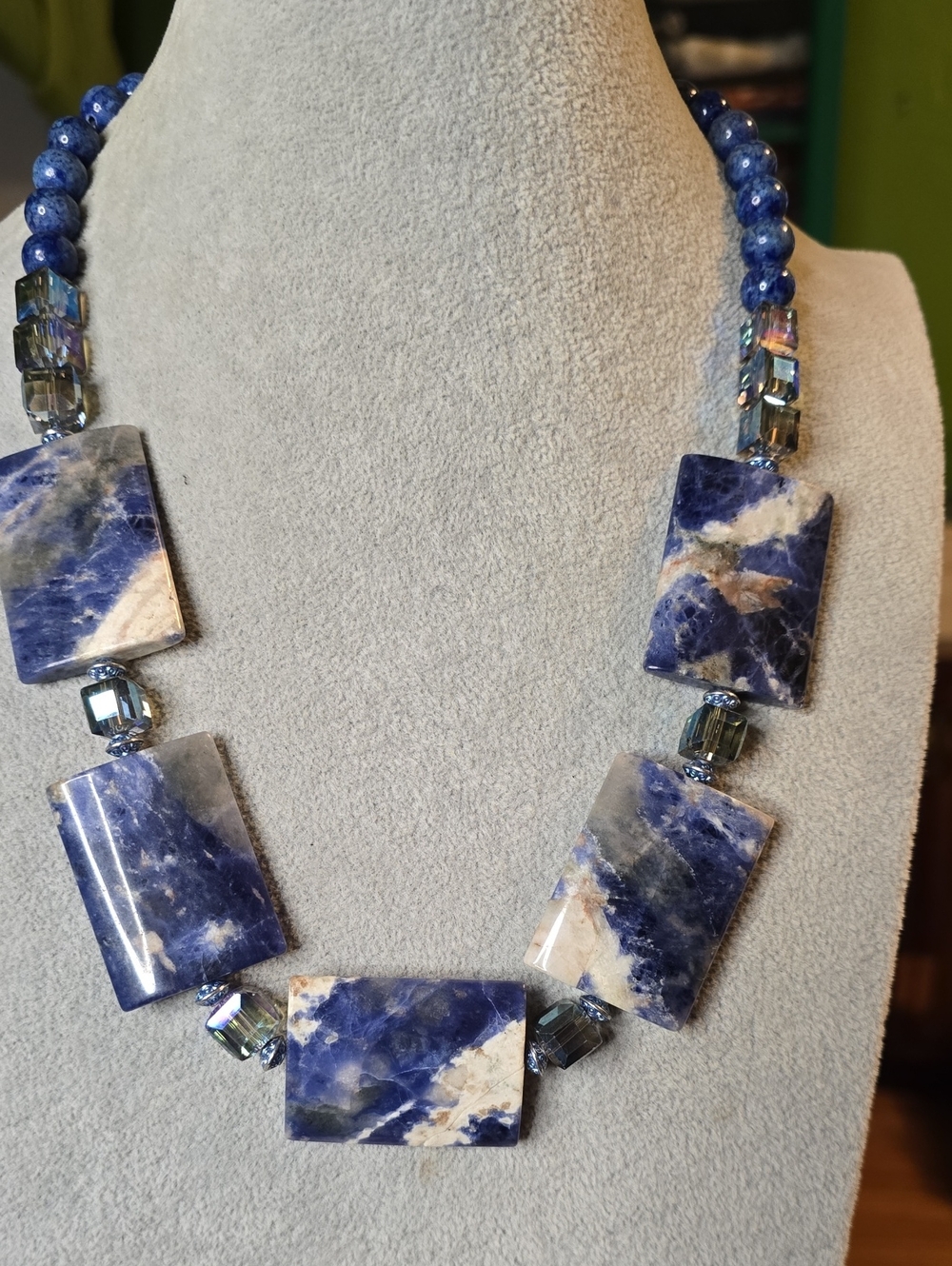 Blue Sodalite Statement Beaded Necklace -